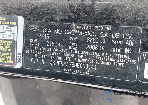 2017 Kia Forte Lx from USA, damaged, VIN 3KPFK4A78HE098141